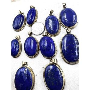 1 lapis lazuli Pendants Handmade Gold Brass Mine4 Dark Blue Jewelry 34-37mm L